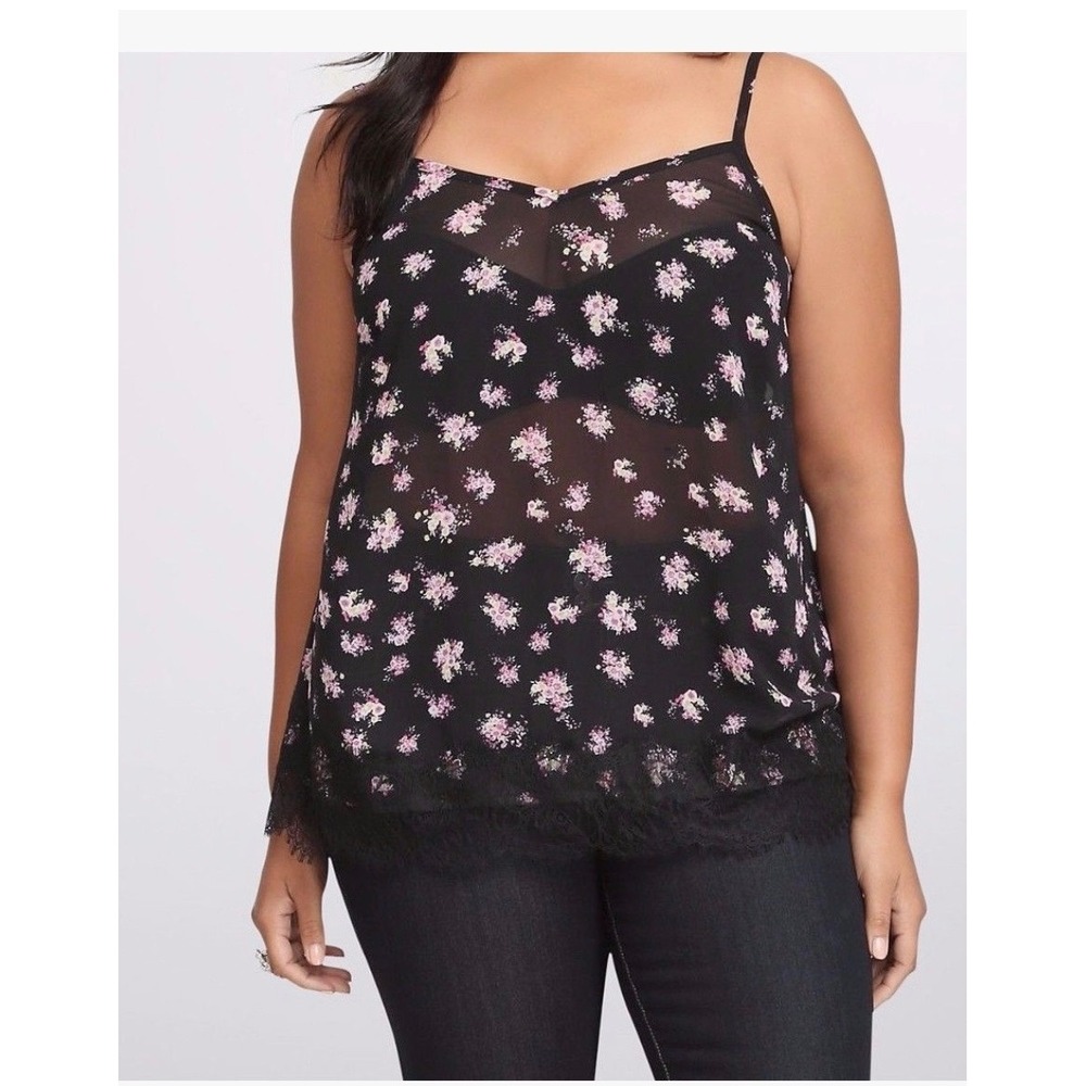 Torrid Cami‎ Top Floral Sheer Babydoll, Women 4 Black